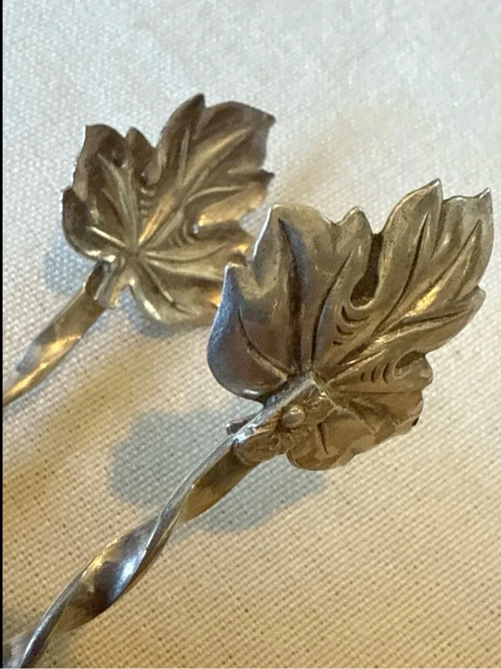 Leaf-Top Decorative Spoon Pair - Silver-Tone